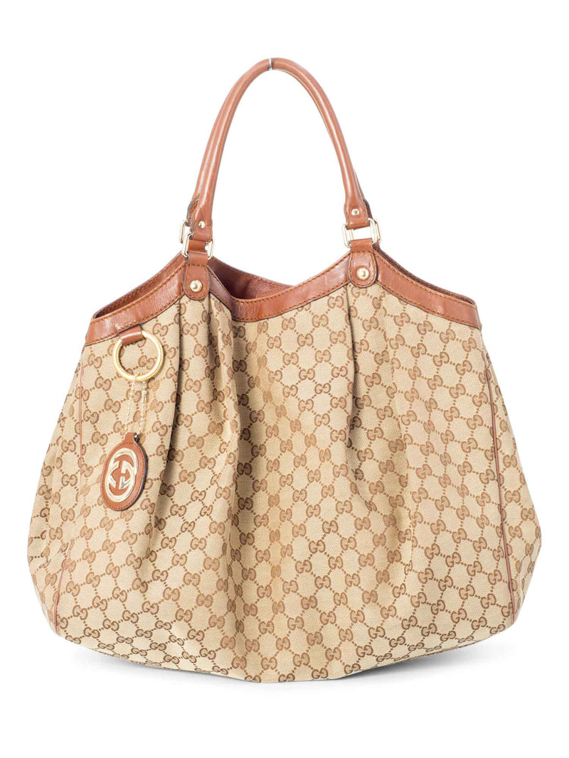 Gucci, Bags, Vintage Gucci Sukey Brown Gg Monogram Large Canvas Tote Bag  Leather Handles