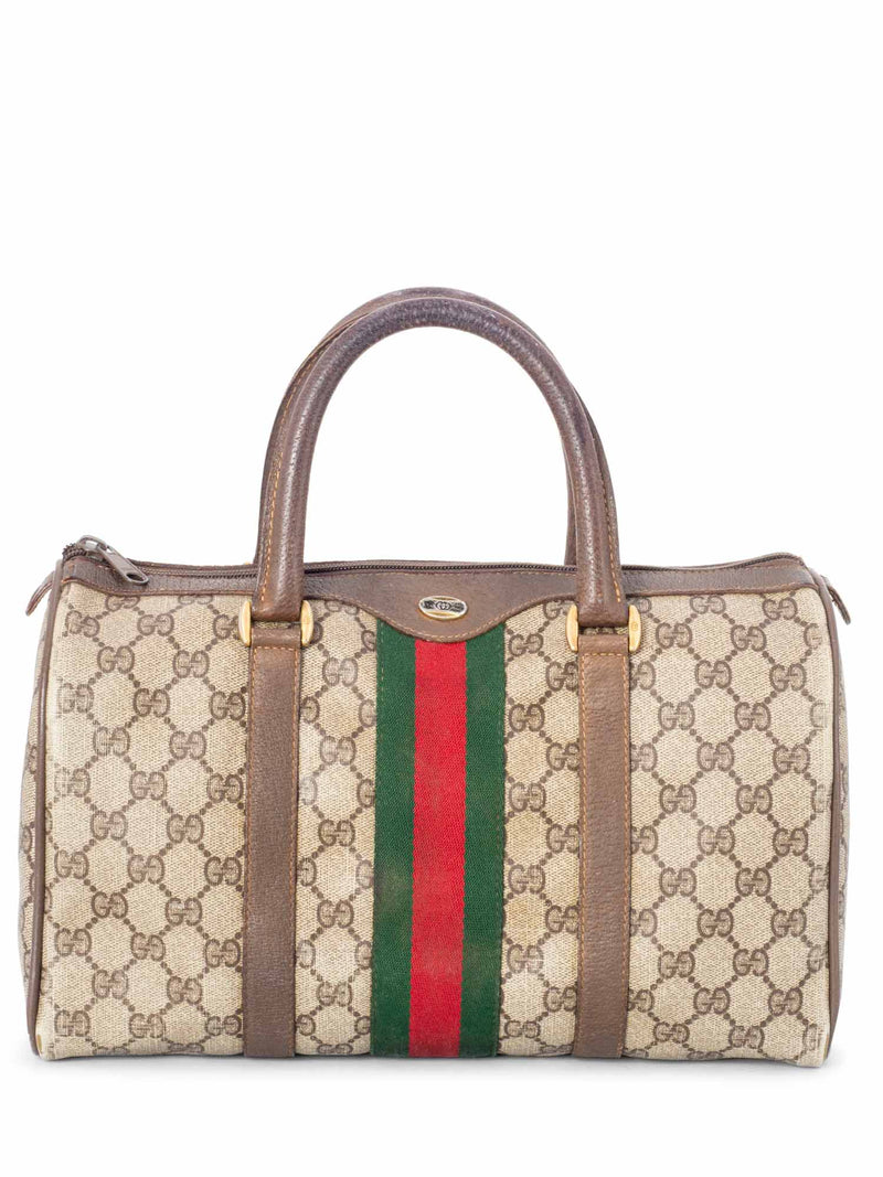 Gucci GG Supreme Web Boston Bag Brown-designer resale