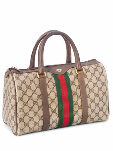 Gucci GG Supreme Web Boston Bag Brown-designer resale
