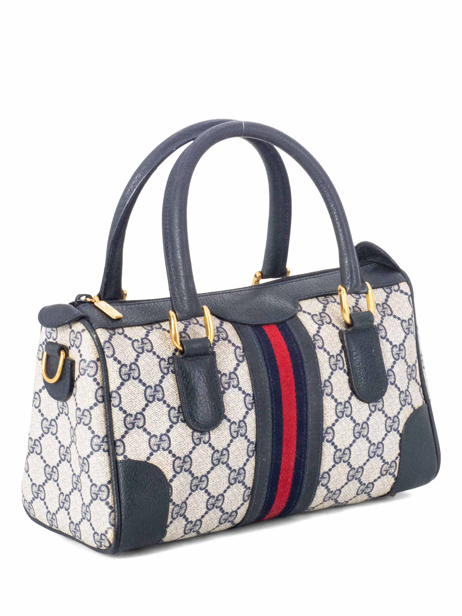 Gucci GG Supreme Web Stripe Boston Bag Blue-designer resale