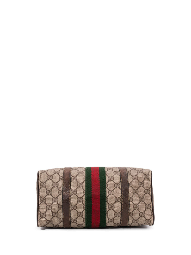 Gucci GG Supreme Web Stripe Boston Bag Brown