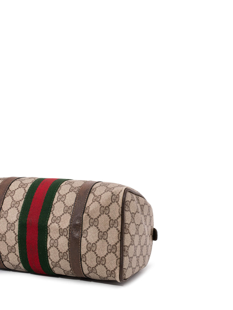 Gucci GG Supreme Web Stripe Boston Bag Brown-designer resale