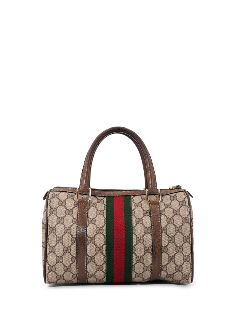 Gucci GG Supreme Web Stripe Boston Bag Brown-designer resale