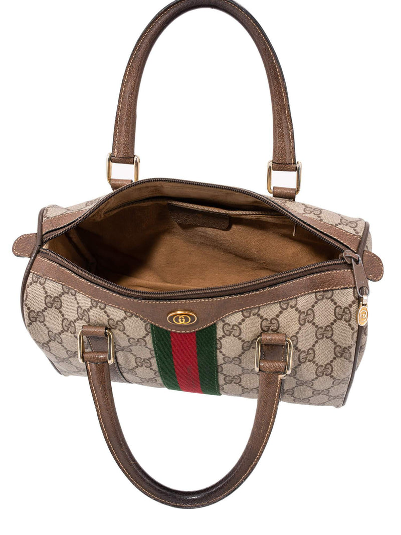 Gucci GG Supreme Web Stripe Boston Bag Brown-designer resale