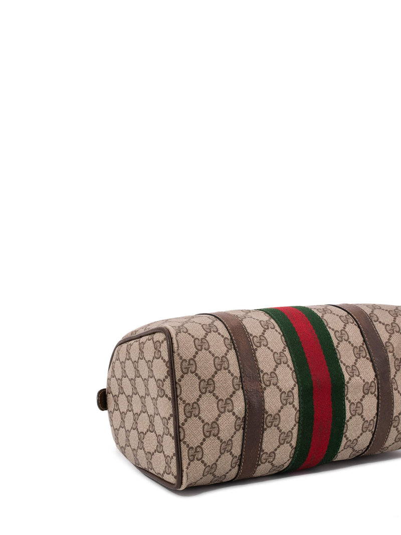 Gucci GG Supreme Web Stripe Boston Bag Brown-designer resale
