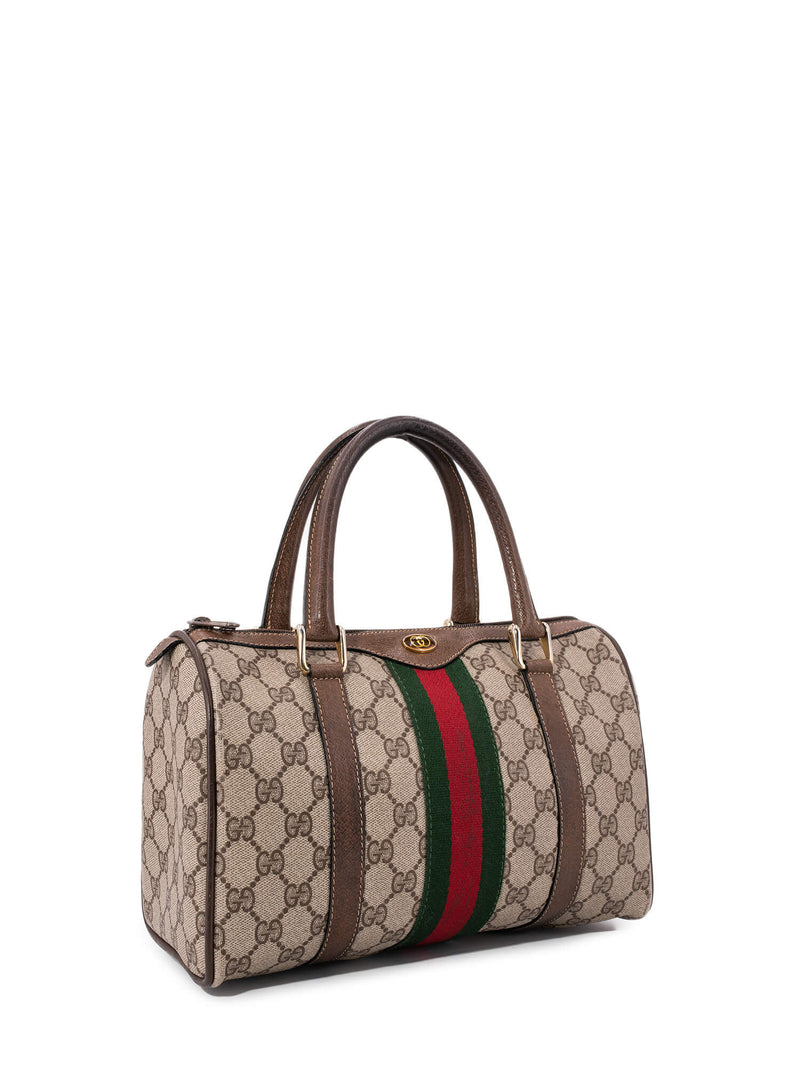 Gucci GG Supreme Web Stripe Boston Bag Brown-designer resale