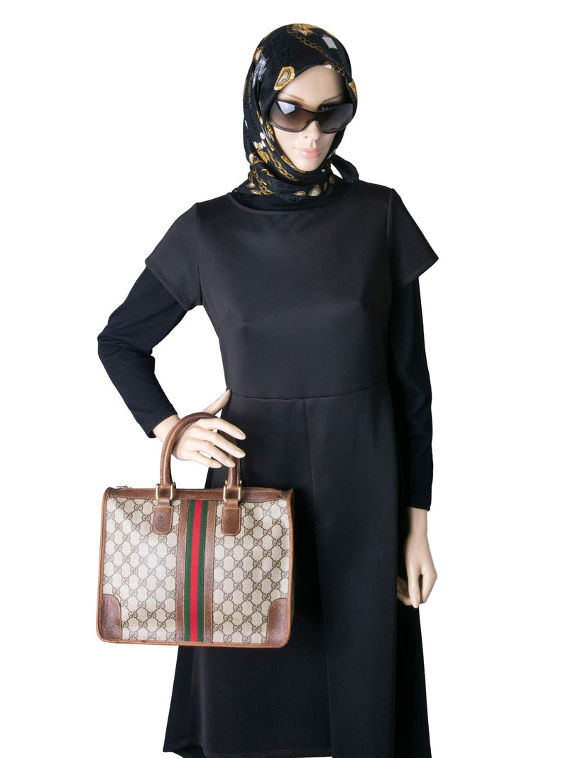 Gucci GG Supreme Web Tote Bag Brown-designer resale