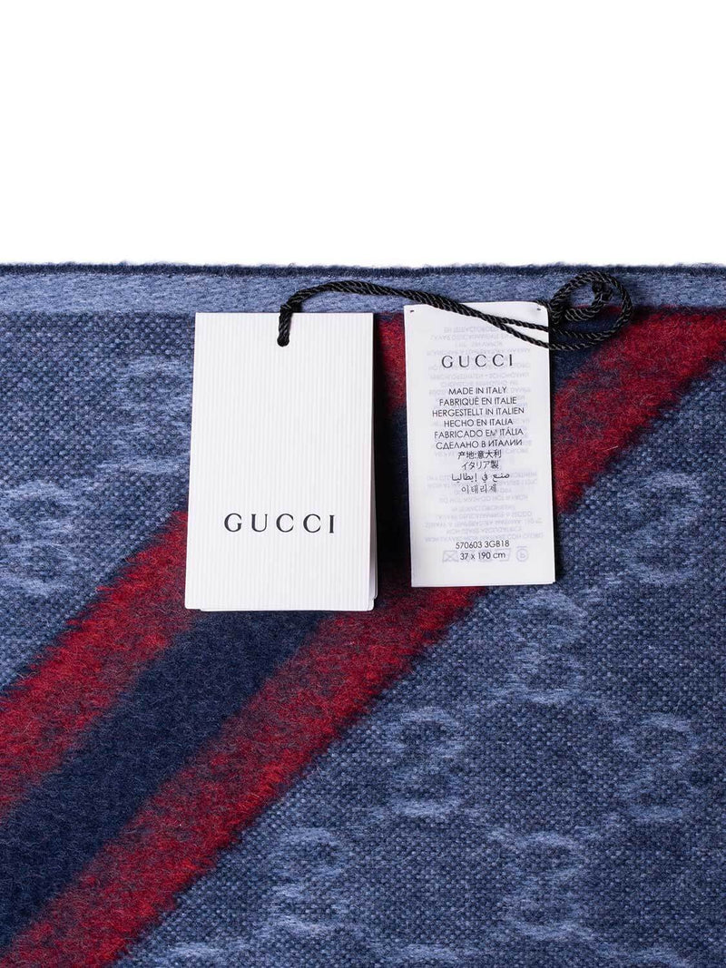 Gucci Web-stripe wool scarf - Blue