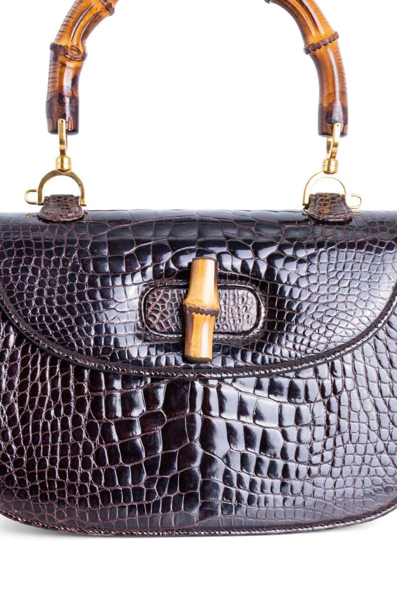 Gucci Genuine Crocodile Bamboo Top Handle Bag Brown-designer resale