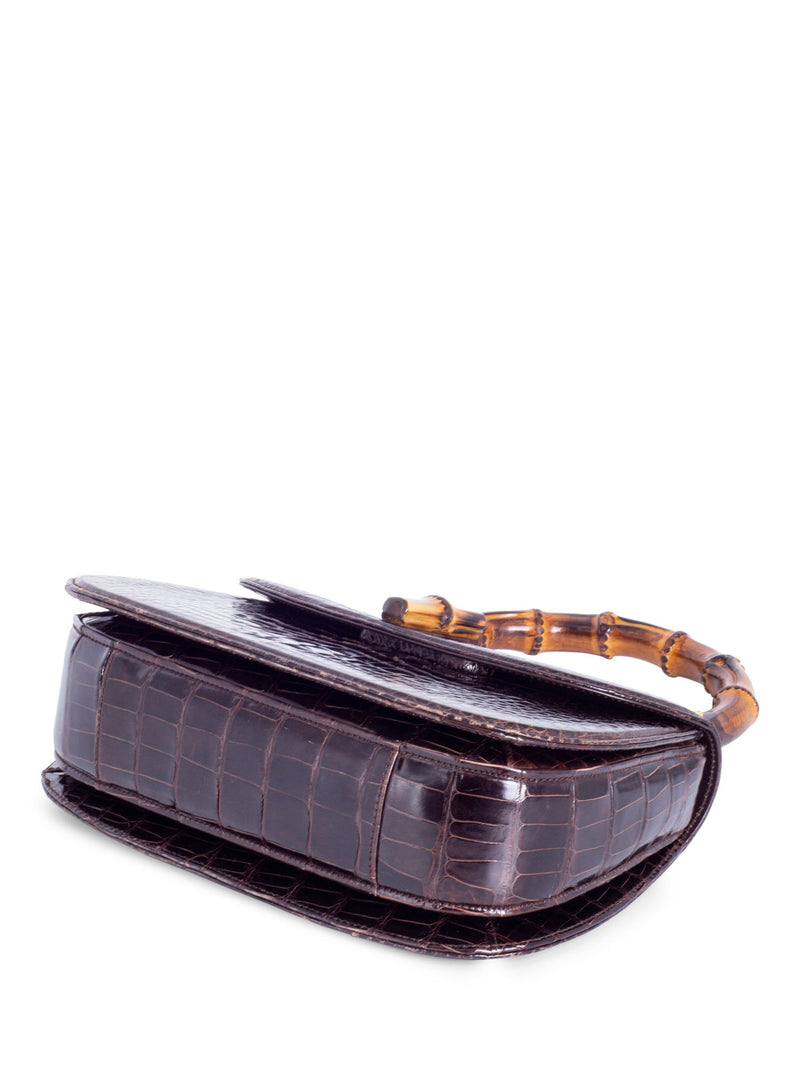 Gucci Genuine Crocodile Bamboo Top Handle Bag Brown-designer resale