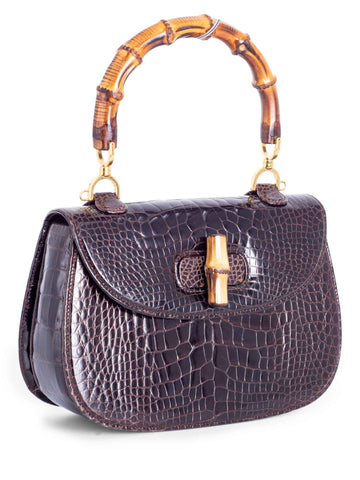 Gucci Genuine Crocodile Bamboo Top Handle Bag Brown-designer resale