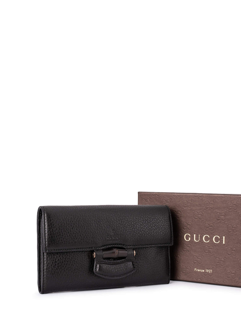 Gucci Leather Bamboo Continental Wallet Black-designer resale