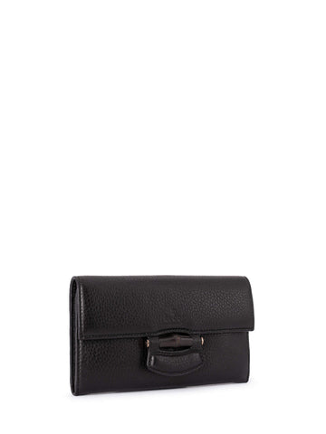 Gucci Leather Bamboo Continental Wallet Black-designer resale