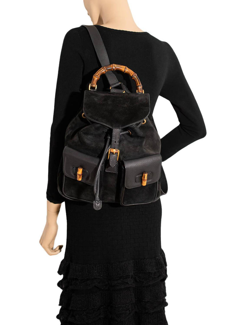 Gucci Leather Bamboo Medium Backpack Black-designer resale