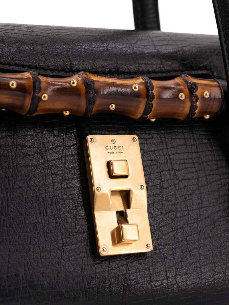 Gucci Leather Bamboo Medium Bullet Bag Black-designer resale