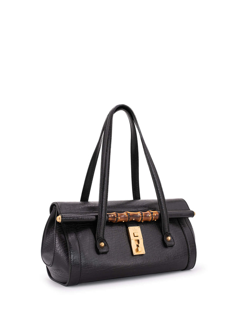 Gucci Leather Bamboo Medium Bullet Bag Black-designer resale