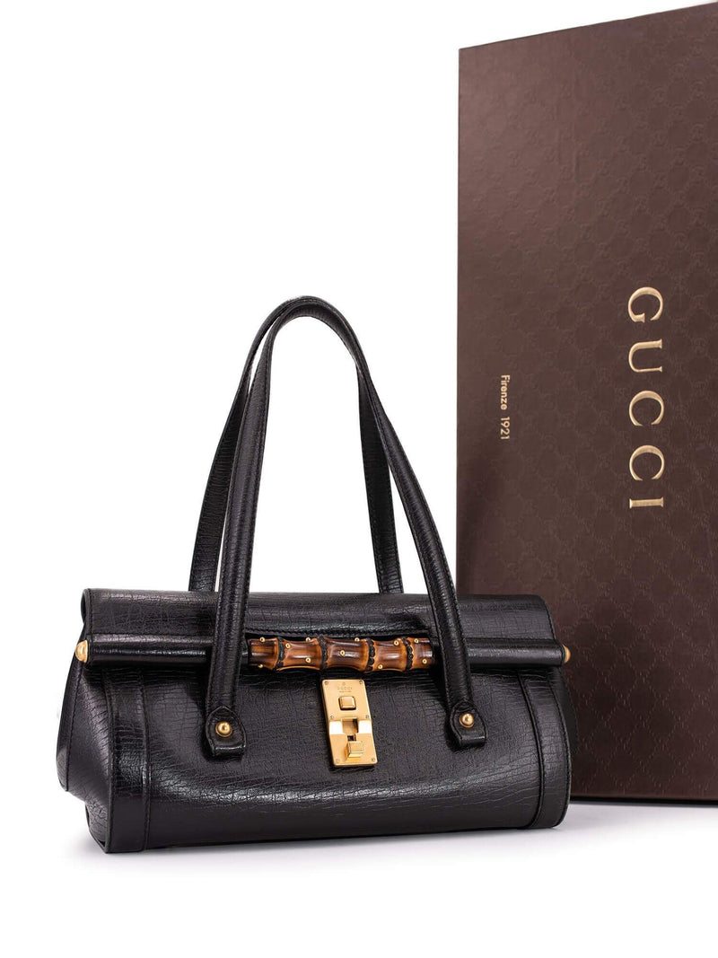 Gucci Leather Bamboo Medium Bullet Bag Black-designer resale