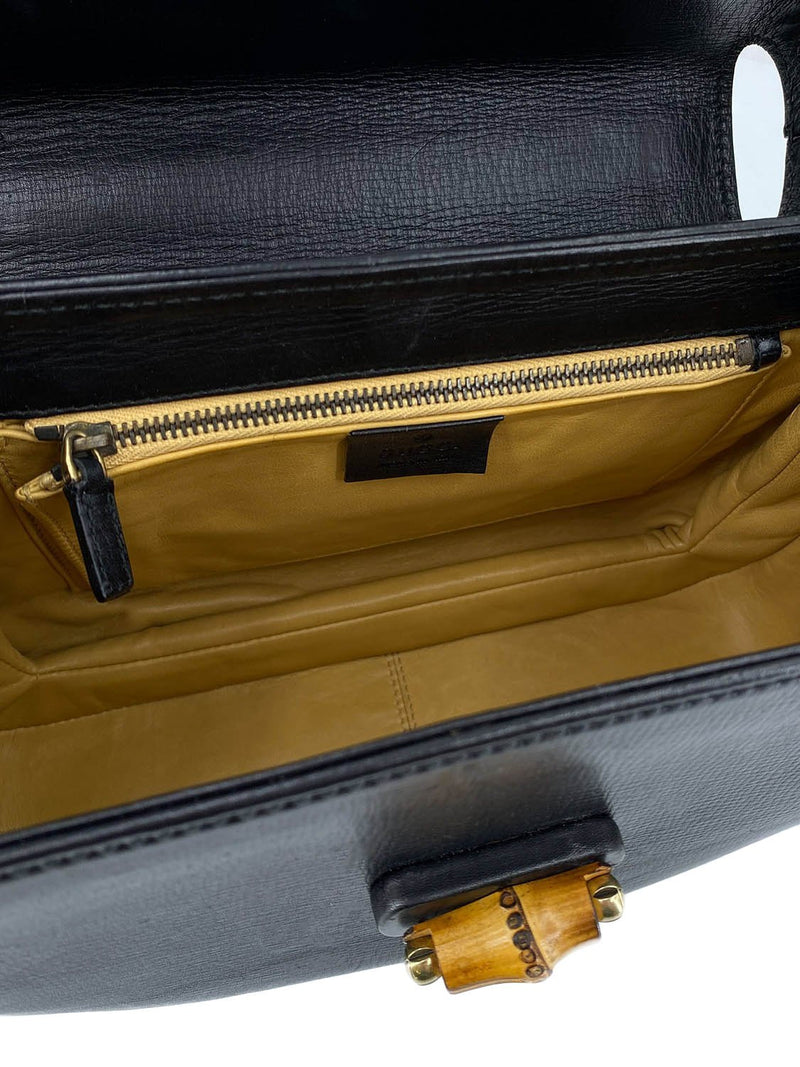 Gucci Leather Bamboo Top Handle Bag Black-designer resale
