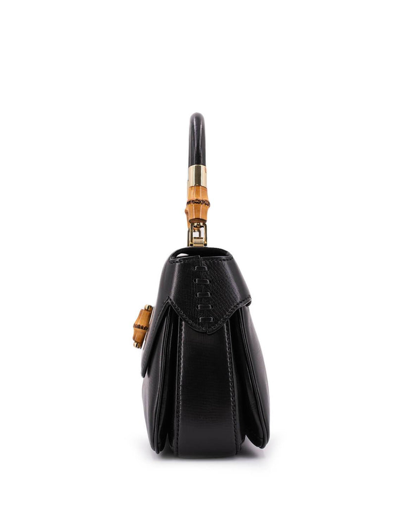 Gucci Leather Bamboo Top Handle Bag Black