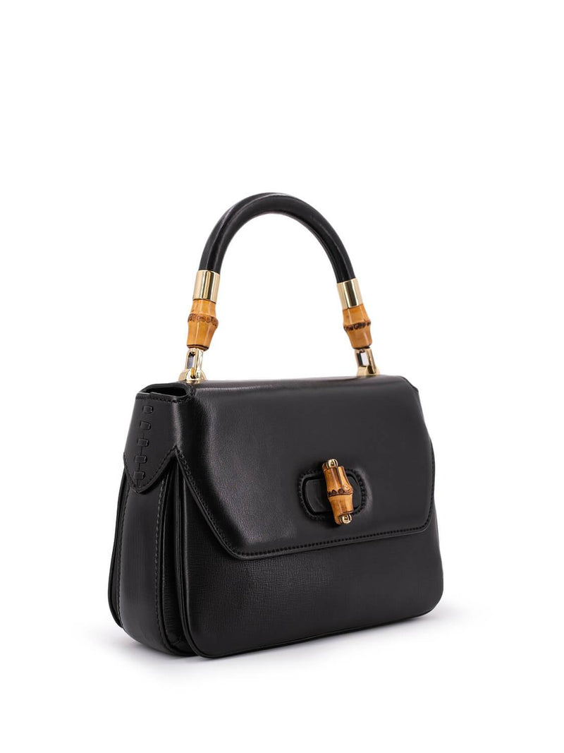 Gucci Leather Bamboo Top Handle Bag Black-designer resale