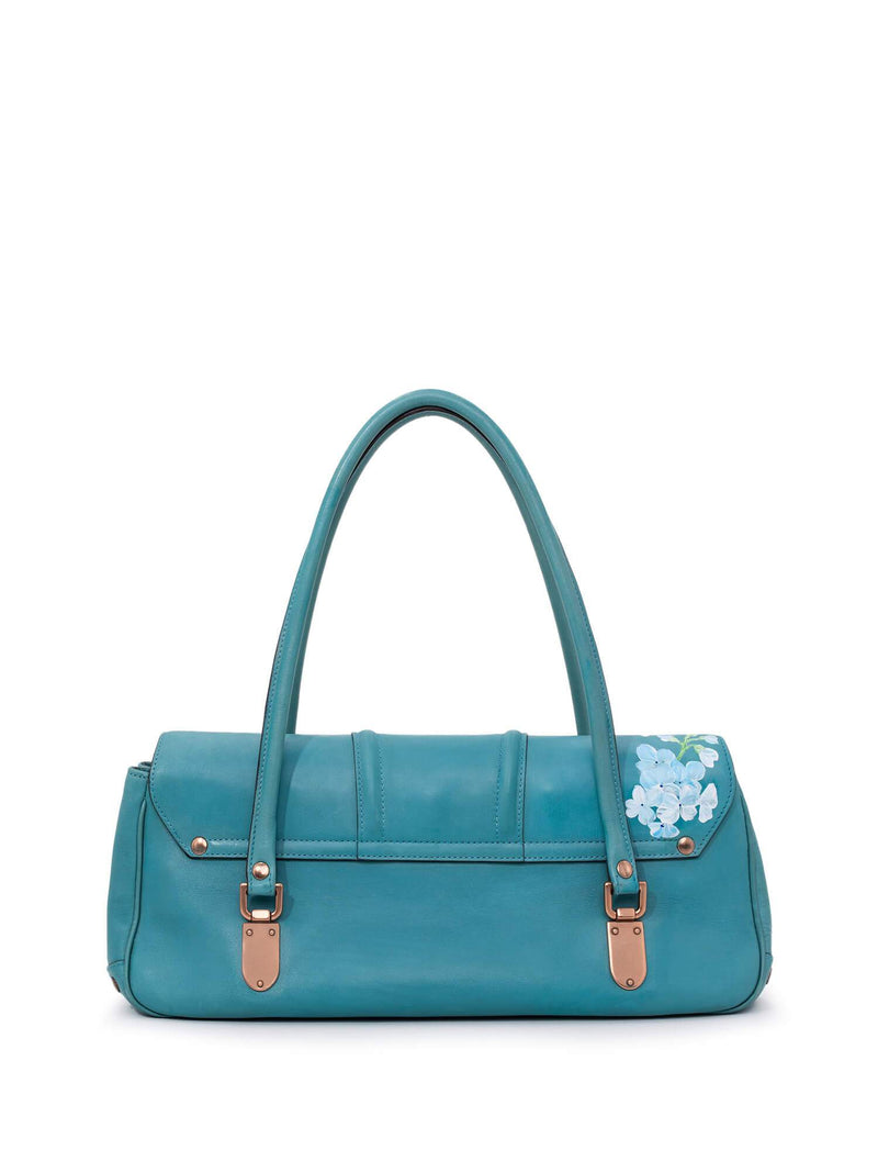 Gucci Leather Blooms Hand Painted Shoulder Bag Blue