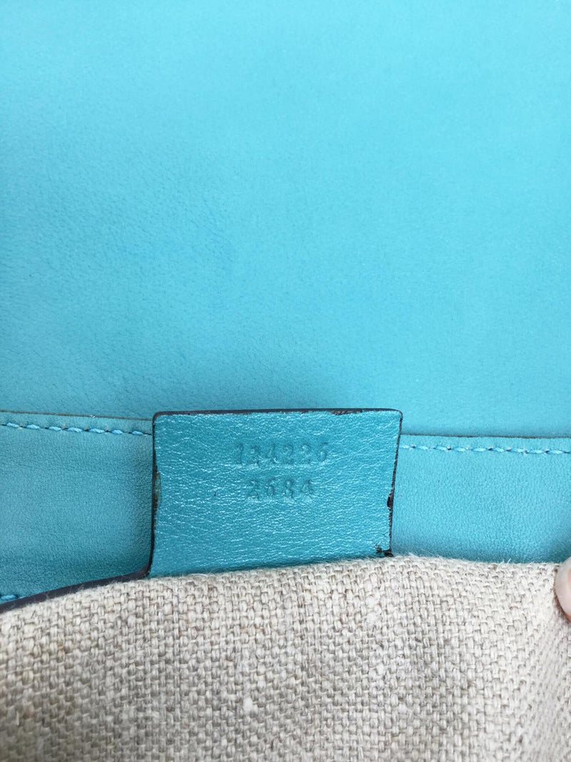 Gucci Leather Blooms Hand Painted Shoulder Bag Blue-designer resale