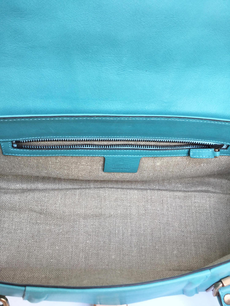 Gucci Leather Blooms Hand Painted Shoulder Bag Blue-designer resale