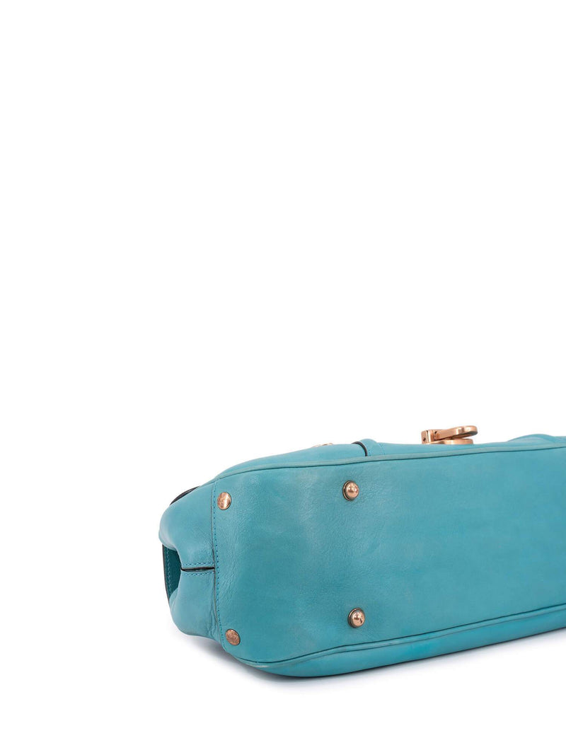 Gucci Leather Blooms Hand Painted Shoulder Bag Blue-designer resale