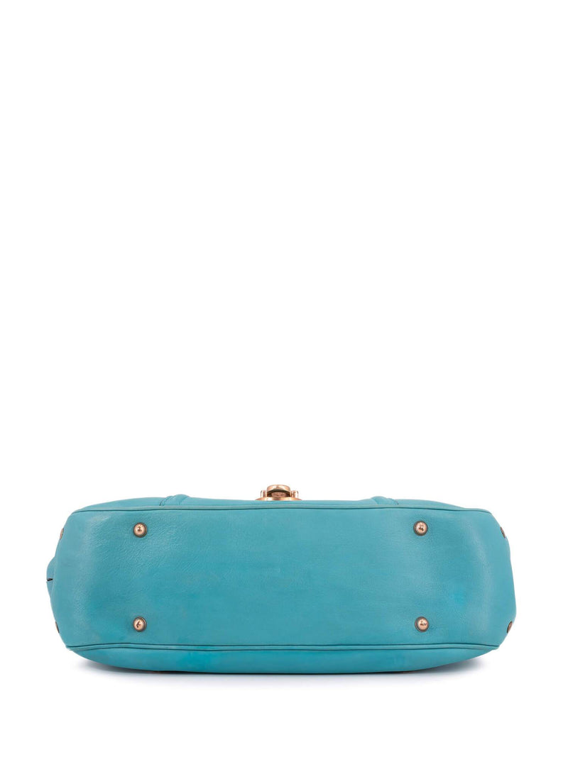 Gucci Leather Blooms Hand Painted Shoulder Bag Blue-designer resale