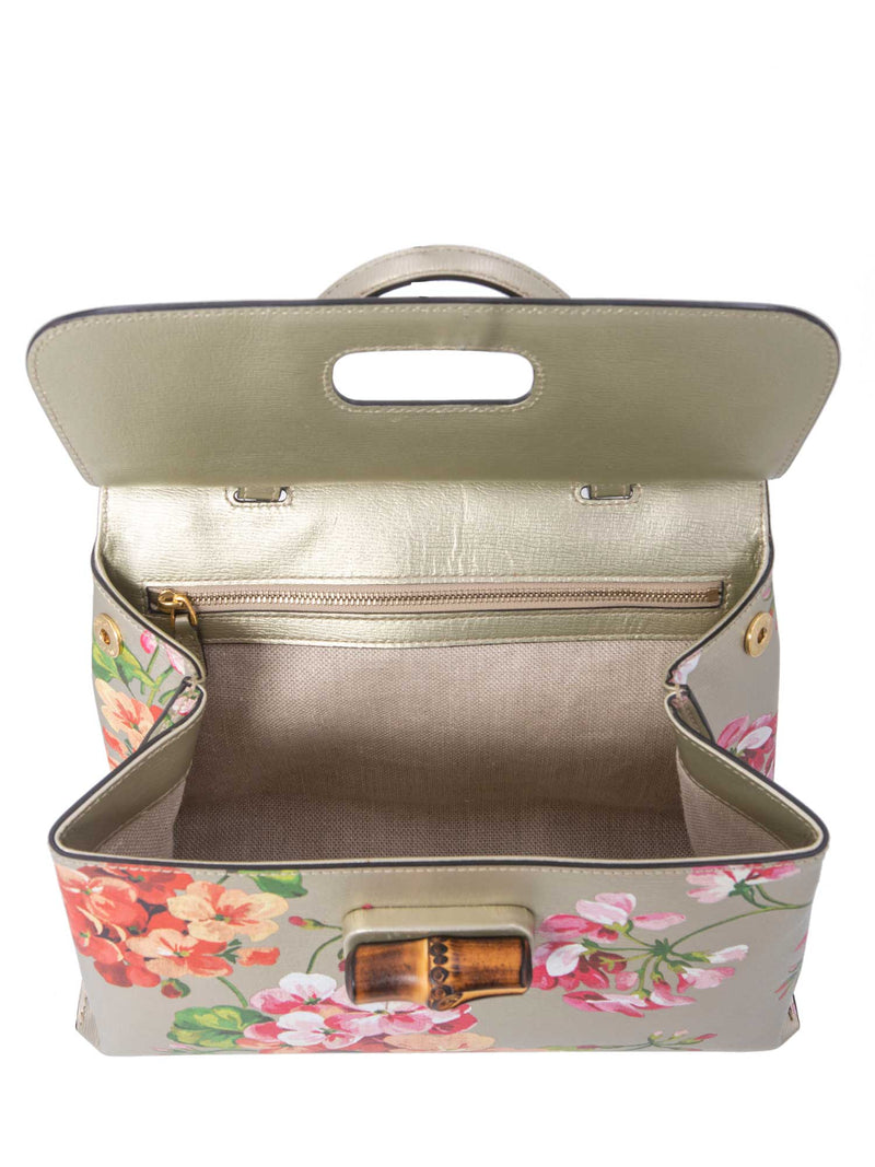 Gucci Leather Blooms Hydrangea Top Handle Bag Gold Pink-designer resale