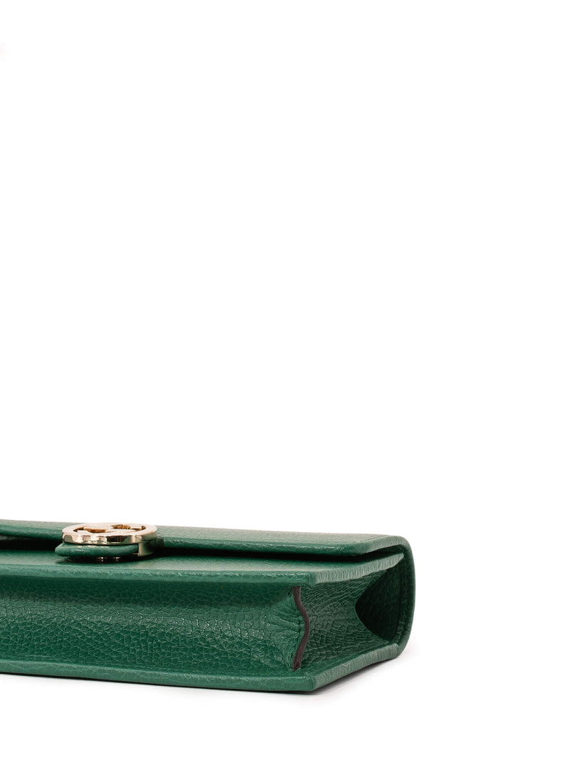 Gucci Leather GG Logo Flap Wallet On Chain Green-designer resale