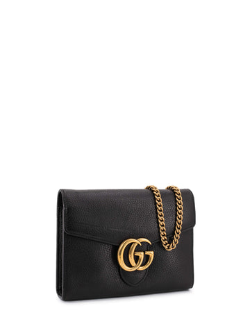Gucci Leather GG Marmont Flap Wallet On Chain Black-designer resale