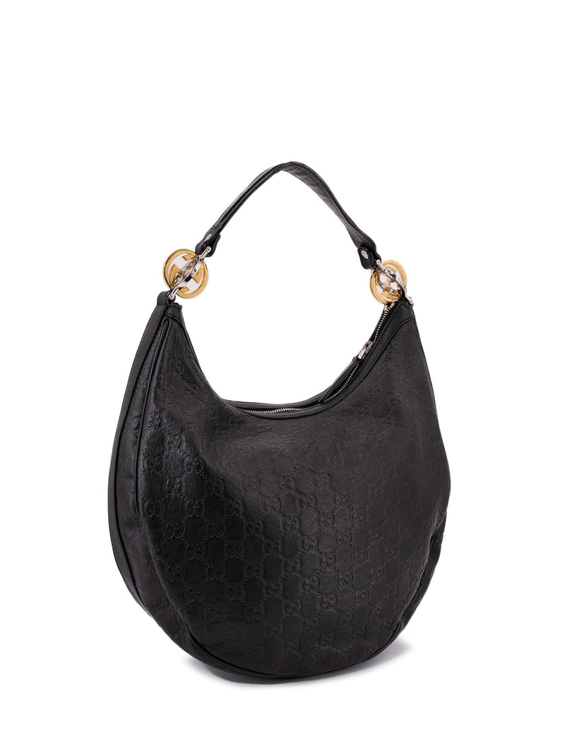 Gucci Leather GG Supreme Hobo Bag Black-designer resale