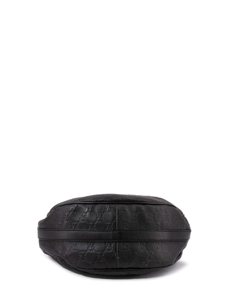 Gucci Leather GG Supreme Hobo Bag Black-designer resale
