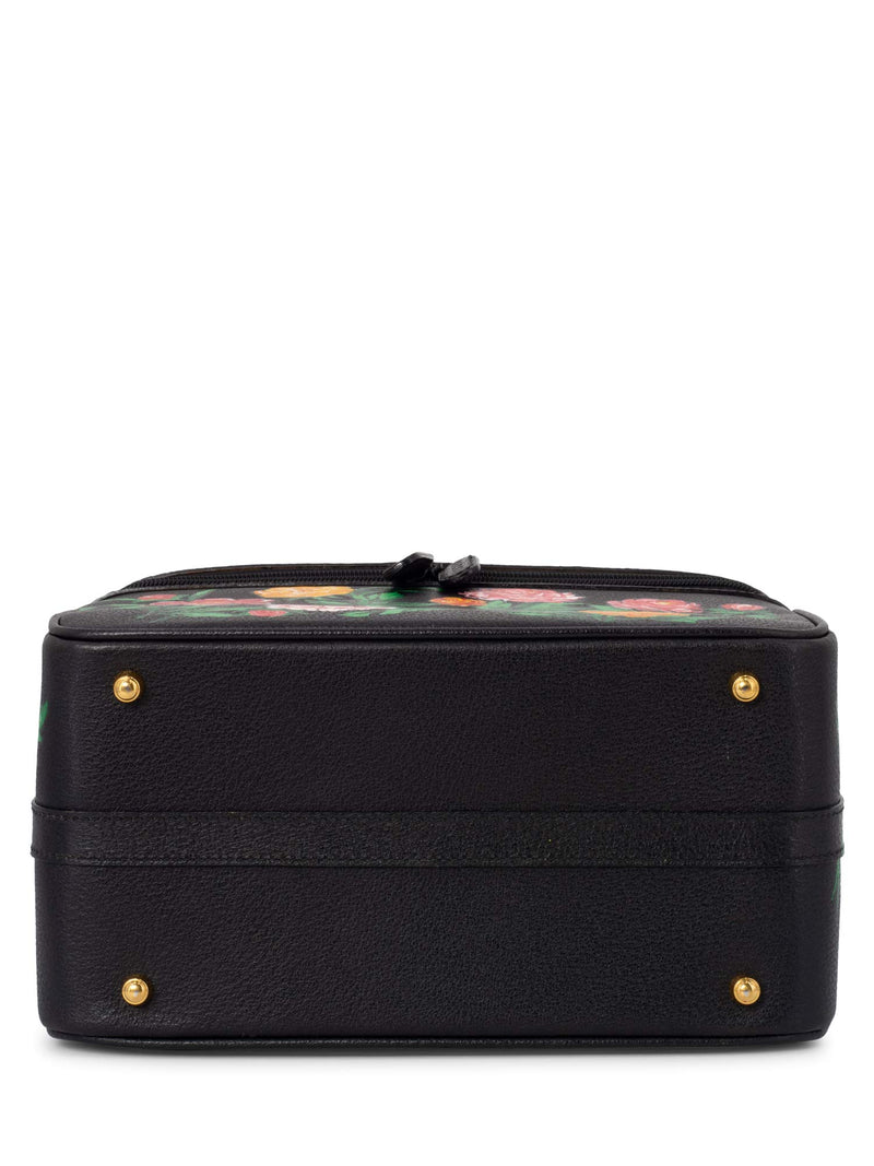 Gucci Leather Hand Painted Bamboo Top Handle Vanity Trunk Bag Black-designer resale