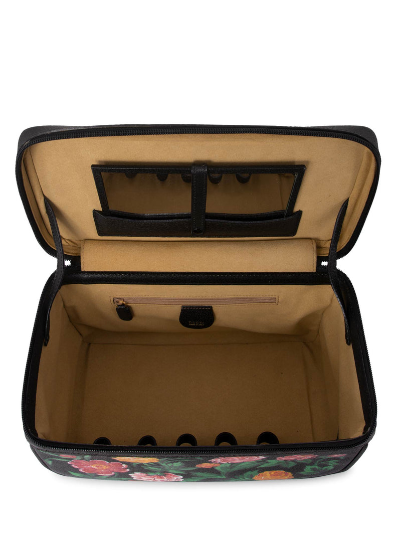 Gucci Leather Hand Painted Bamboo Top Handle Vanity Trunk Bag Black-designer resale