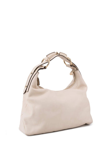 Gucci Leather Horsebit Hobo Bag Ivory-designer resale
