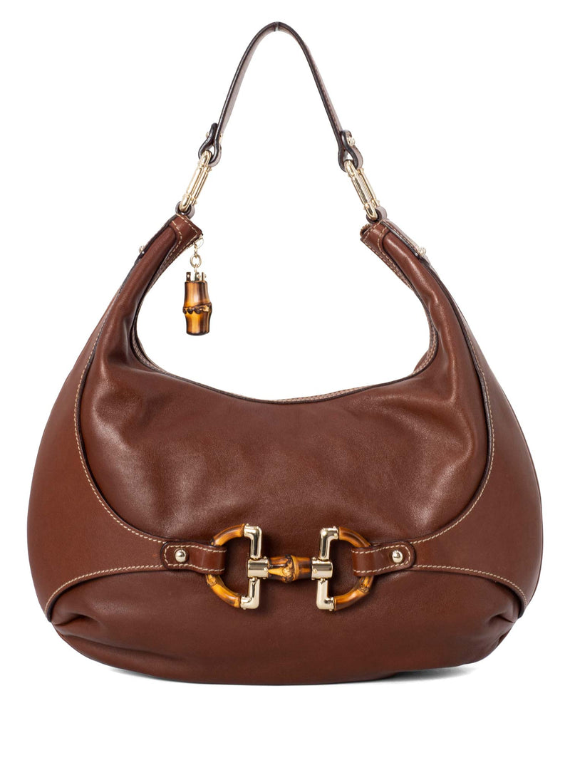 Gucci Leather Jackie O' Horsebit Hobo Bag Brown