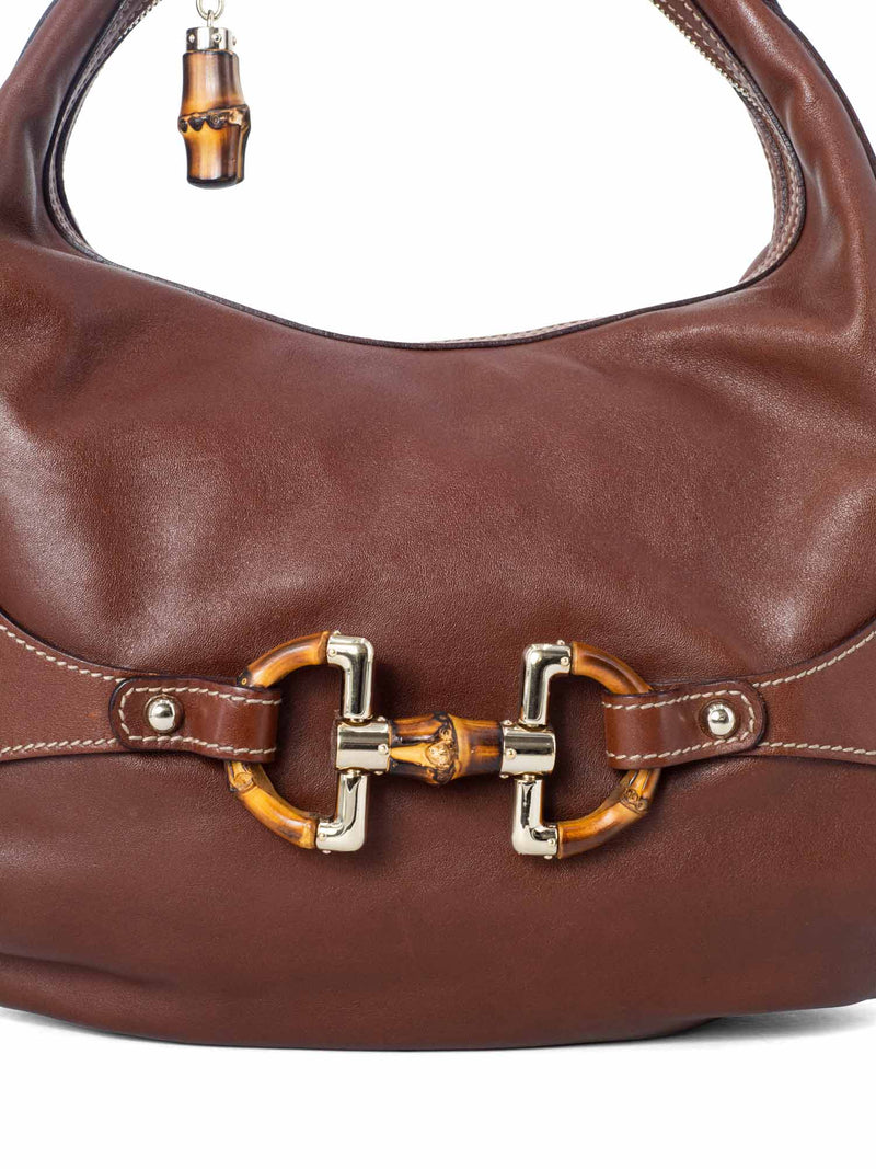 Gucci Leather Jackie O' Horsebit Hobo Bag Brown-designer resale