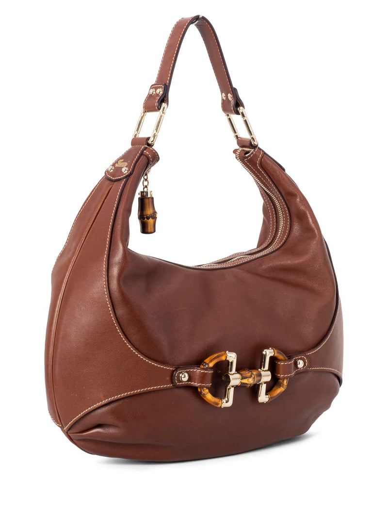 Gucci Leather Jackie O' Horsebit Hobo Bag Brown-designer resale