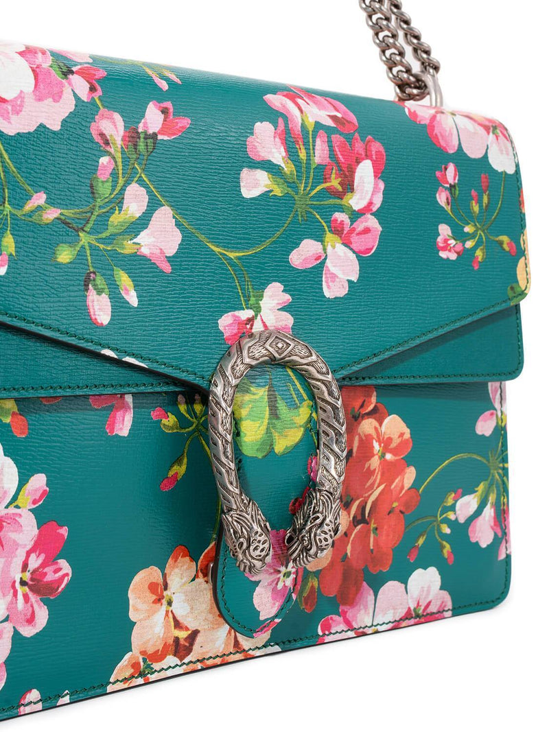 Gucci Leather Medium Dionysus Blooms Print Flap Bag Green-designer resale