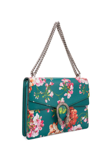 Gucci Leather Medium Dionysus Blooms Print Flap Bag Green-designer resale
