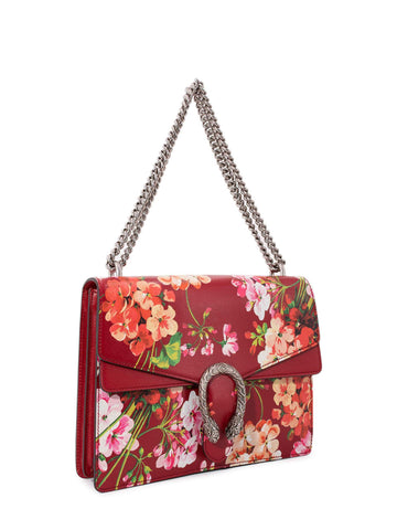 Gucci Leather Medium Dionysus Blooms Print Flap Bag Red-designer resale