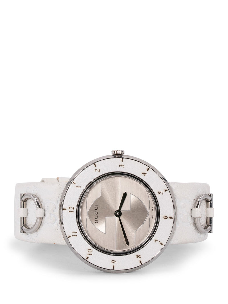Gucci Leather Monogram Watch White Black-designer resale