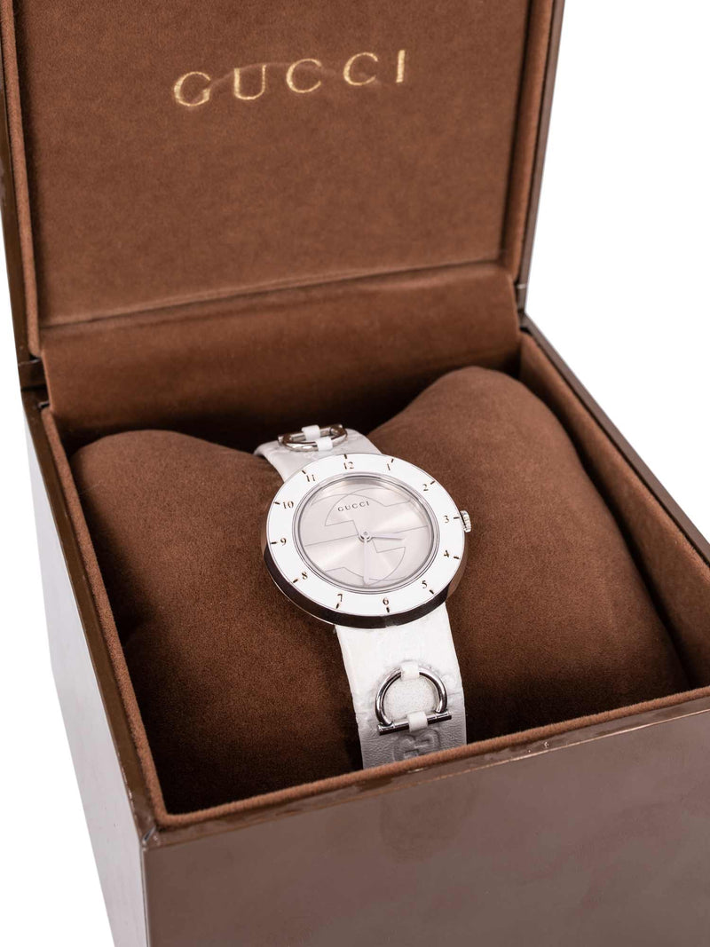 Gucci Leather Monogram Watch White Black-designer resale