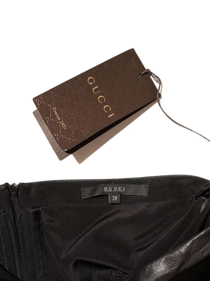 Gucci Leather Silk Strapless Fitted Mini Dress Black-designer resale