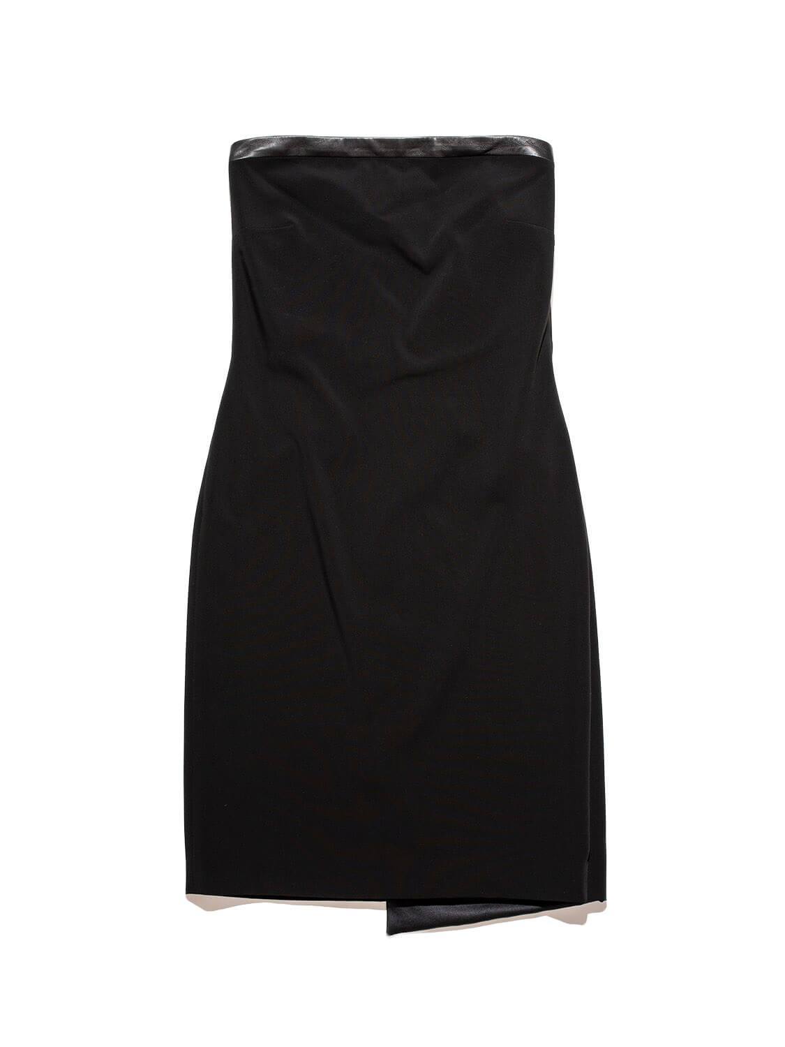 Gucci Leather Silk Strapless Fitted Mini Dress Black-designer resale