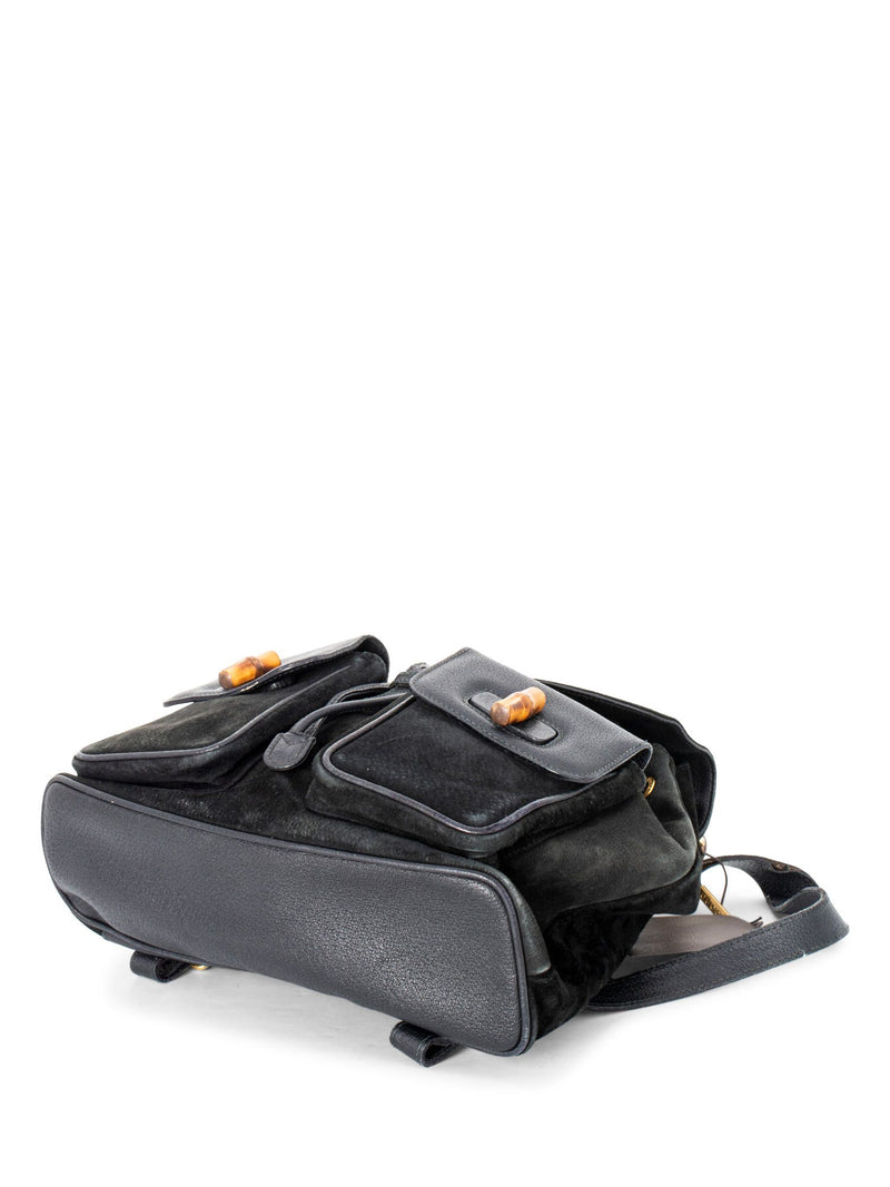Gucci Leather Suede Bamboo Medium Backpack Black-designer resale