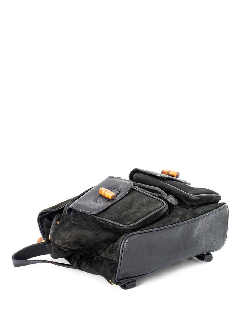 Gucci Leather Suede Bamboo Medium Backpack Black-designer resale