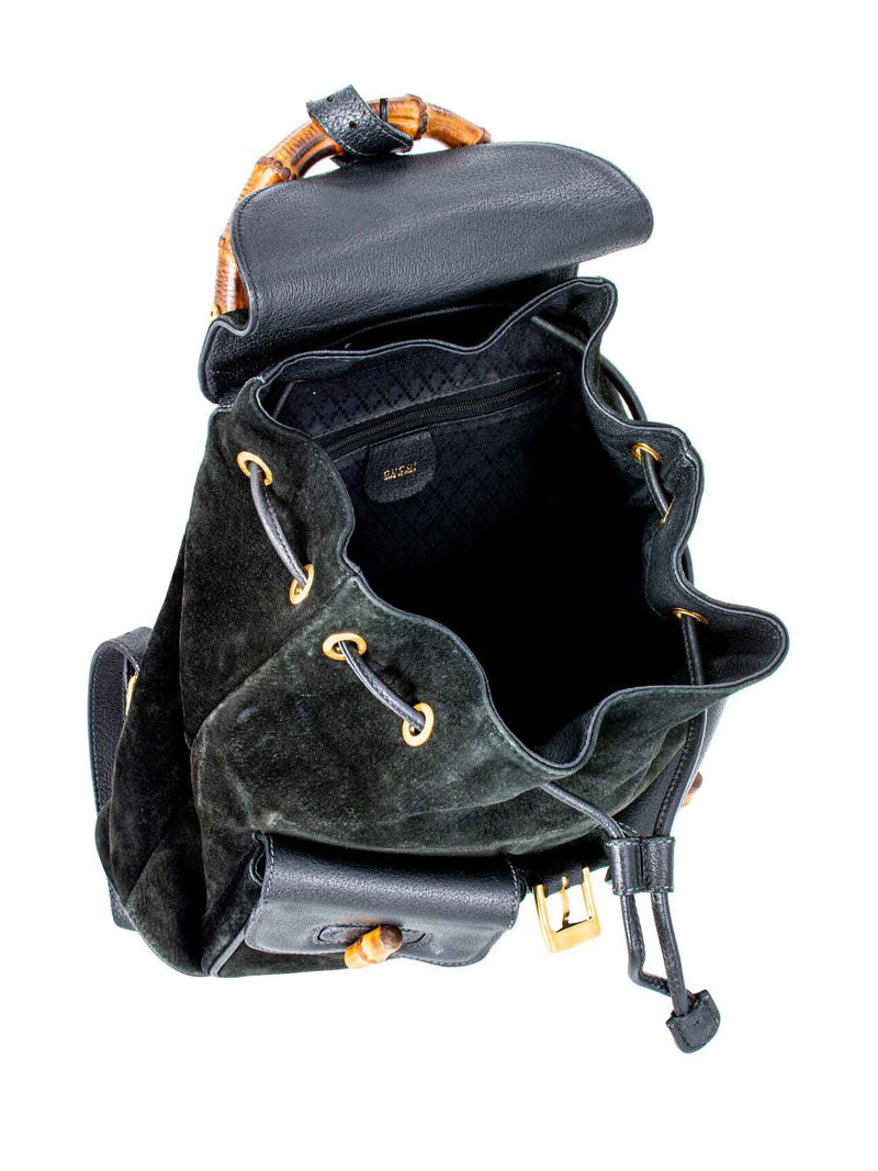 black gucci leather backpack Gucci Leather Suede Bamboo Medium Backpack Black